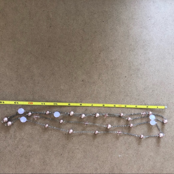 Silver Tone Opera Length Necklace with Pink & Silver Beaded Accents - Picture 3 of 5